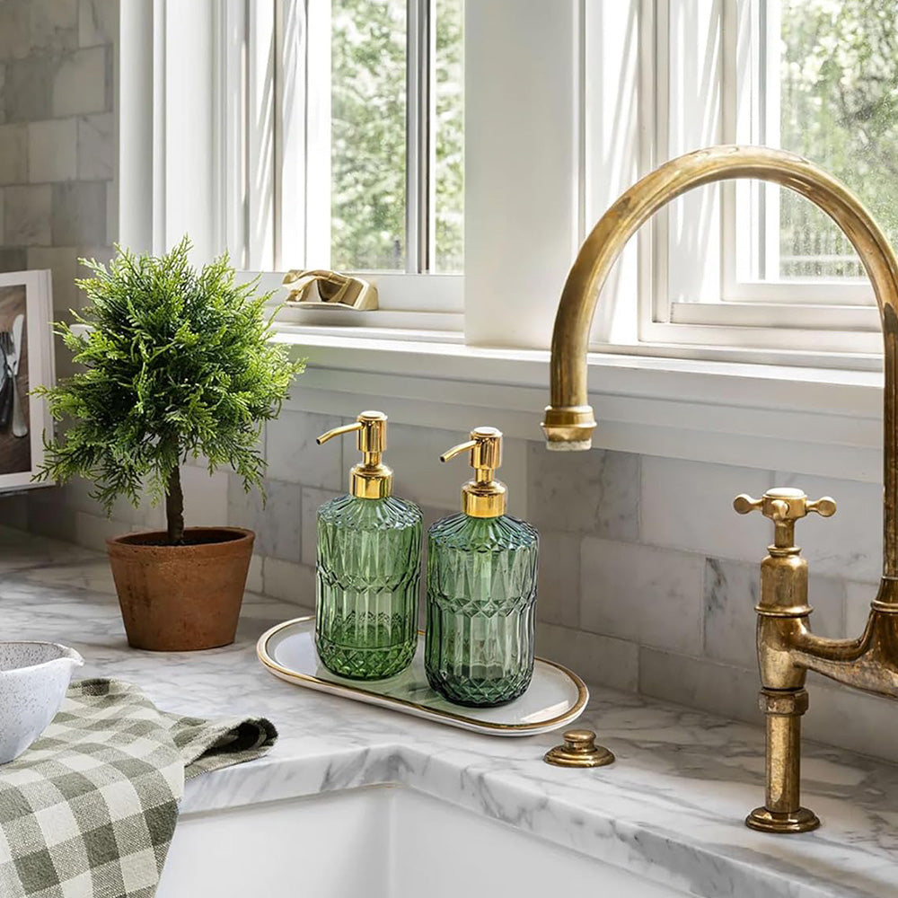 450ml Glass Soap Dispenser for Kitchen Bathroom-Green