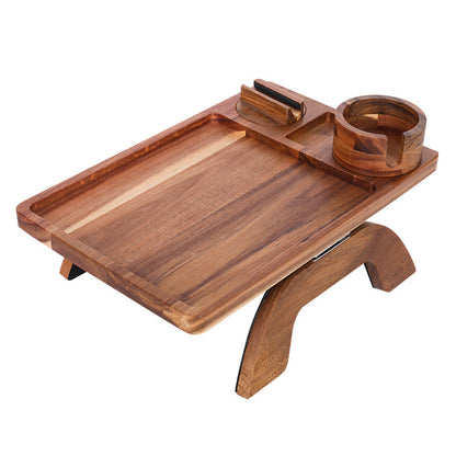 3-in-1 Wood Sofa Arm Tray Snap-on Couch Snack Cup Armrest Table with 360-Degree Rotating Phone Holder