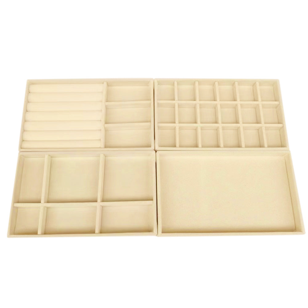 4pcs Stackable Jewelry Organizer Boxes Set for Earrings Rings Necklaces Bracelets-Beige