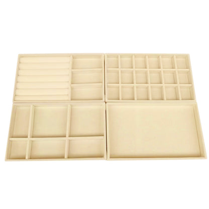4pcs Stackable Jewelry Organizer Boxes Set for Earrings Rings Necklaces Bracelets-Beige