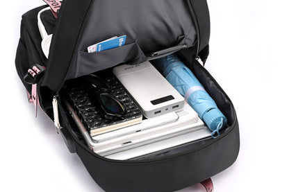 Girls Backpack Middle School Students Bookbag with USB Charge Port-White