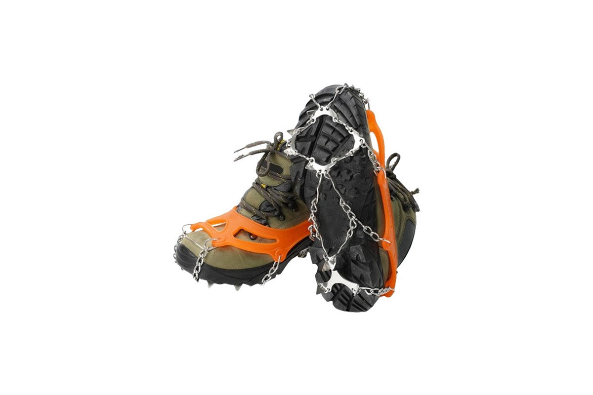 2 Piece Traction Cleats Ice Snow Grips with 10 Stainless Steel Spikes - Orange