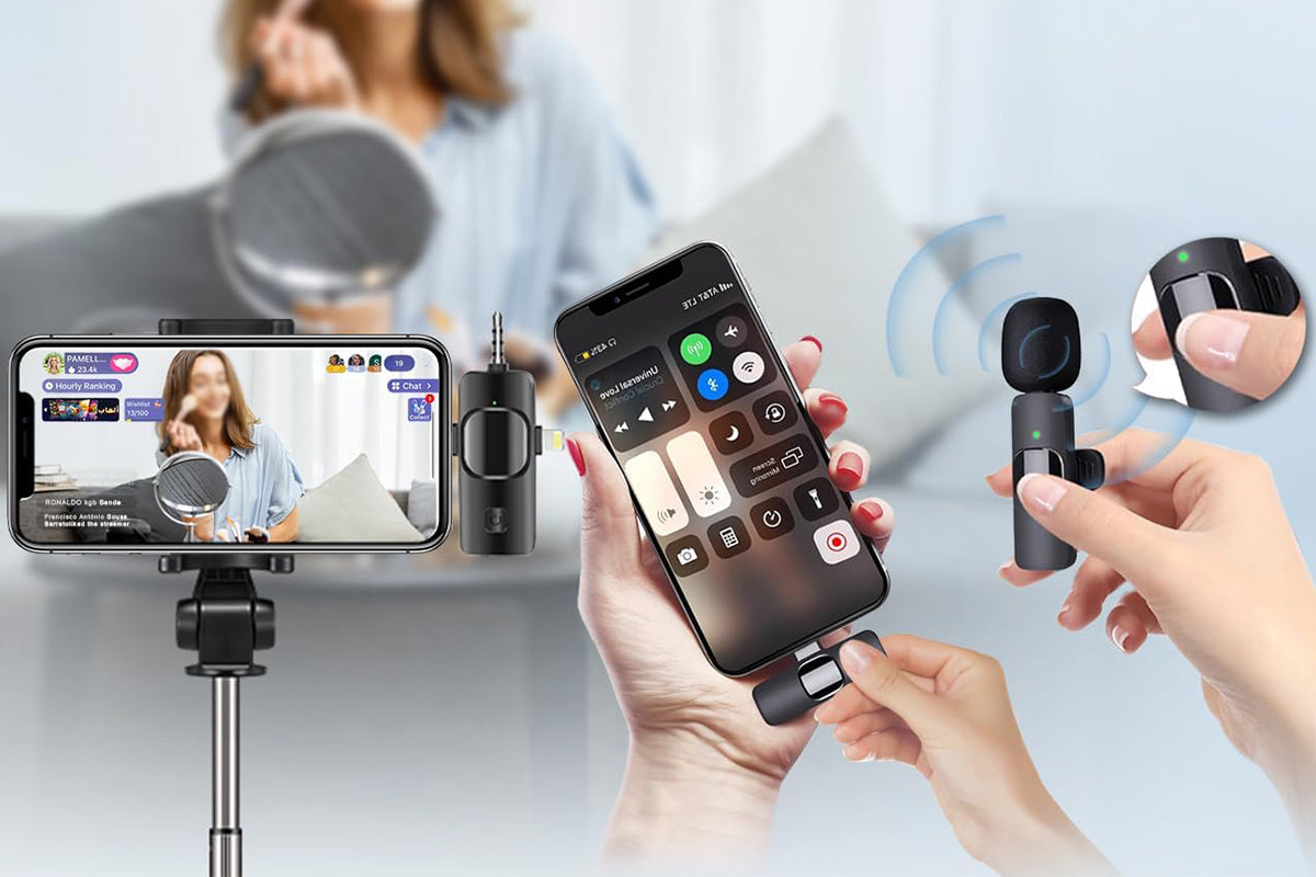 Wireless Lavalier Microphone for iPhone iPad Android Mini Microphone for Vlog