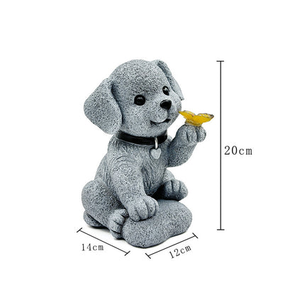 Solar Dog Outdoor Statues for Garden Outside Decor with Butterfly for Yard Art Lawn Ornaments