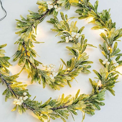 2Pcs Christmas Mistletoe Rattan String Light Artificial Flower Garland Xmas Holiday Decor White