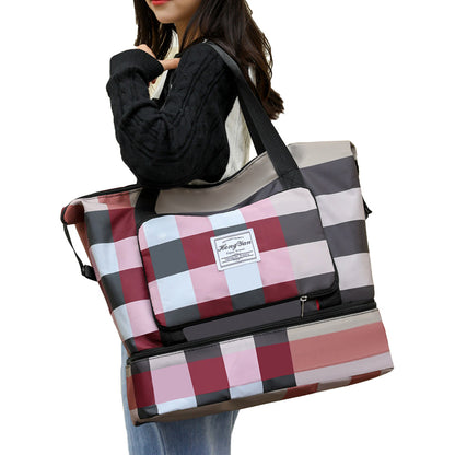 Foldable Large Capacity Travel Duffel Bag Overnight Bag Dry and Wet Separation Travel Bag Pink