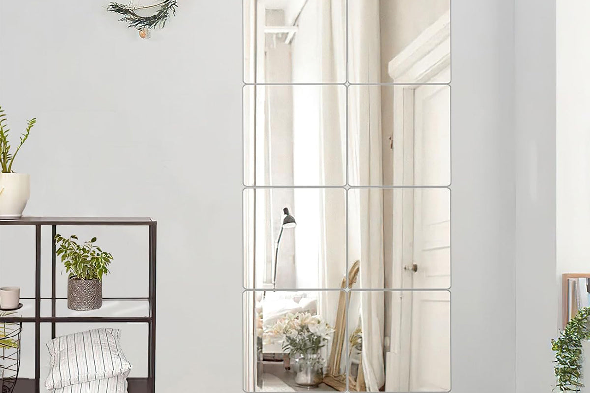 4Pcs Square Self Adhesive Thick Glass Mirror Tiles Wall Stickers