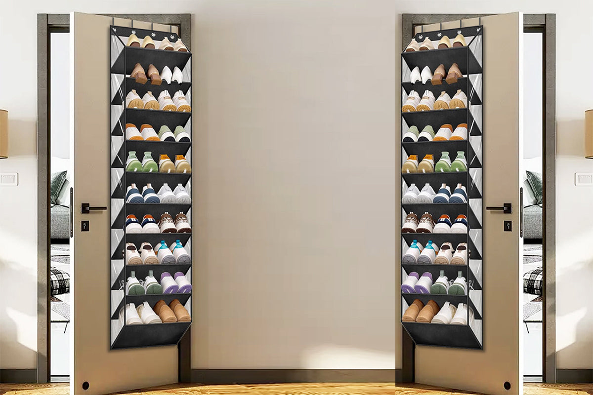 2pcs Fit 20 Pairs Over the Door Shoe Organizer for Closet with Large Deep Pockets 10 Tier Shoe Holder Hanging Boots Storage