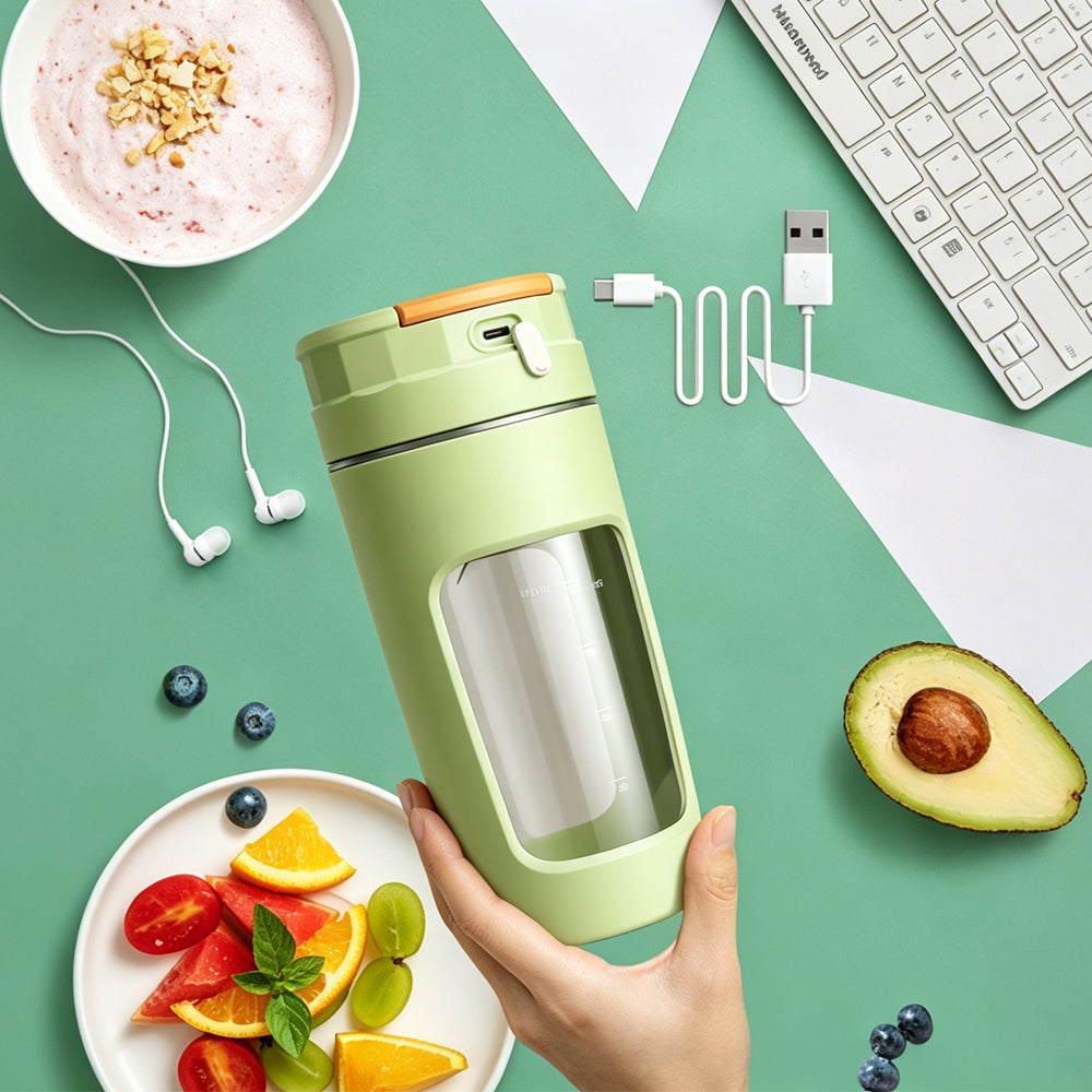 600ml Rechargeable Portable Juicer Blender with 4 Blade Cutter - Green