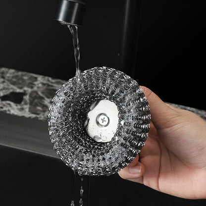 Scourer with Handle Stainless Steel Kitchen Scrubber Metal Scourers with 5 Replacement Heads