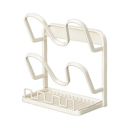 Pot Lid Storage Rack Carbon Steel Holder with Drip Tray Organizer-White