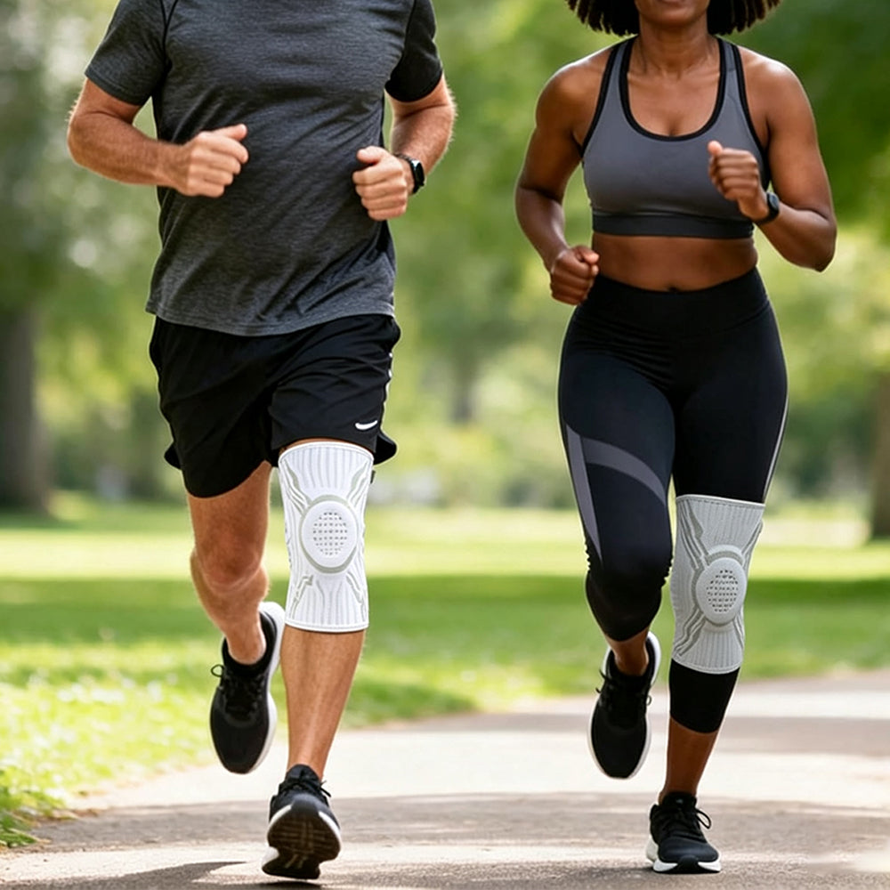 Knee Brace with Dial Adjustment System and Spring Support Strips-White