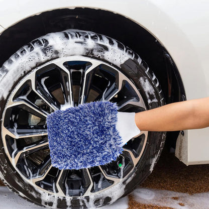2PC Microfibre Wash Mitt Car Detailing High Density Long Pile Scratch Free Mitt with Elastic Cuff-Blue