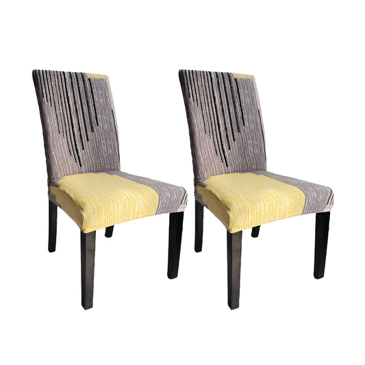 2Pcs Printed Stretchable Dining Chair Slipcover Washable Removable Chair Covers-Black