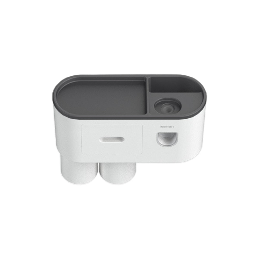 Wall Mounted Toothbrush Holder for Bathroom Automatic Toothpaste Dispenser Kit-Black