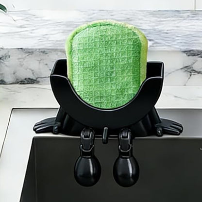 Smiley Face Sponge Holder Sink Drain Rack for Sink Edge-black