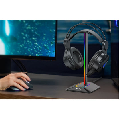 RGB Headphone Stand with Charging Port Desk Gaming Headset Stand with 7 Light Modes for All Earphone Accessories-Black