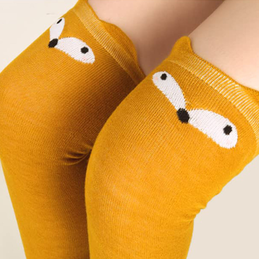 Pair of Cat Shape Warm Thigh High Over Knees Stockings Long Socks for Girls Yellow