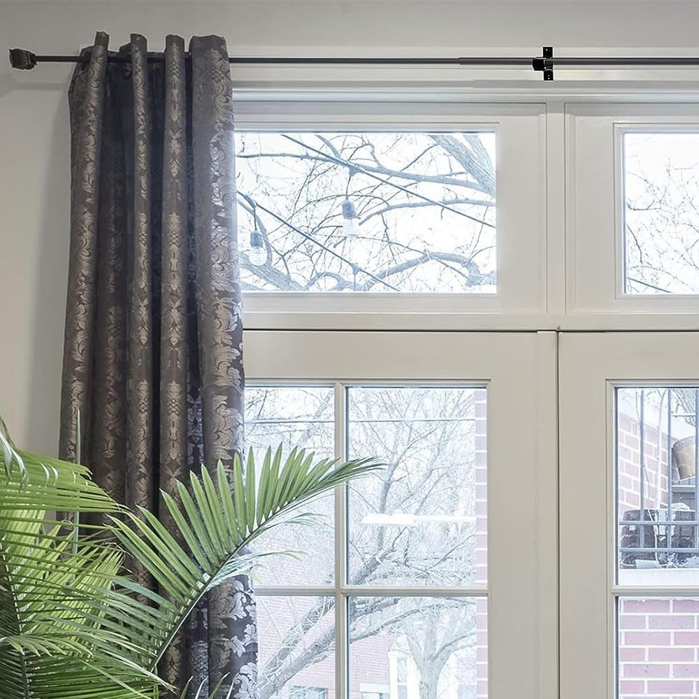 2 Piece Metal Support Curtain Rod Pole - Black