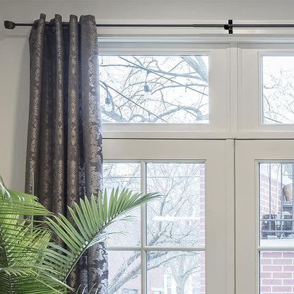 2 Piece Metal Support Curtain Rod Pole - Black