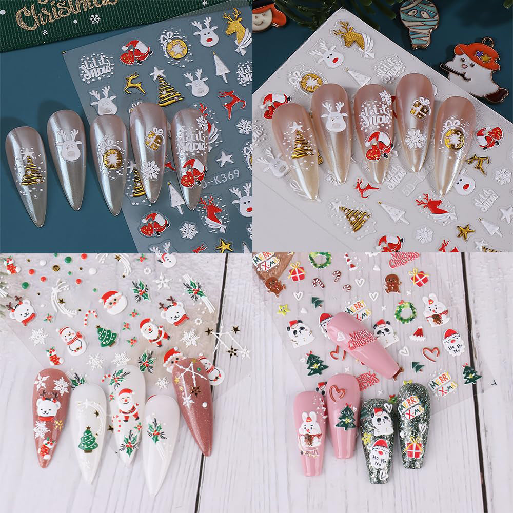 3 Sheet 5D Embossed Christmas Nail Art Sticker Set