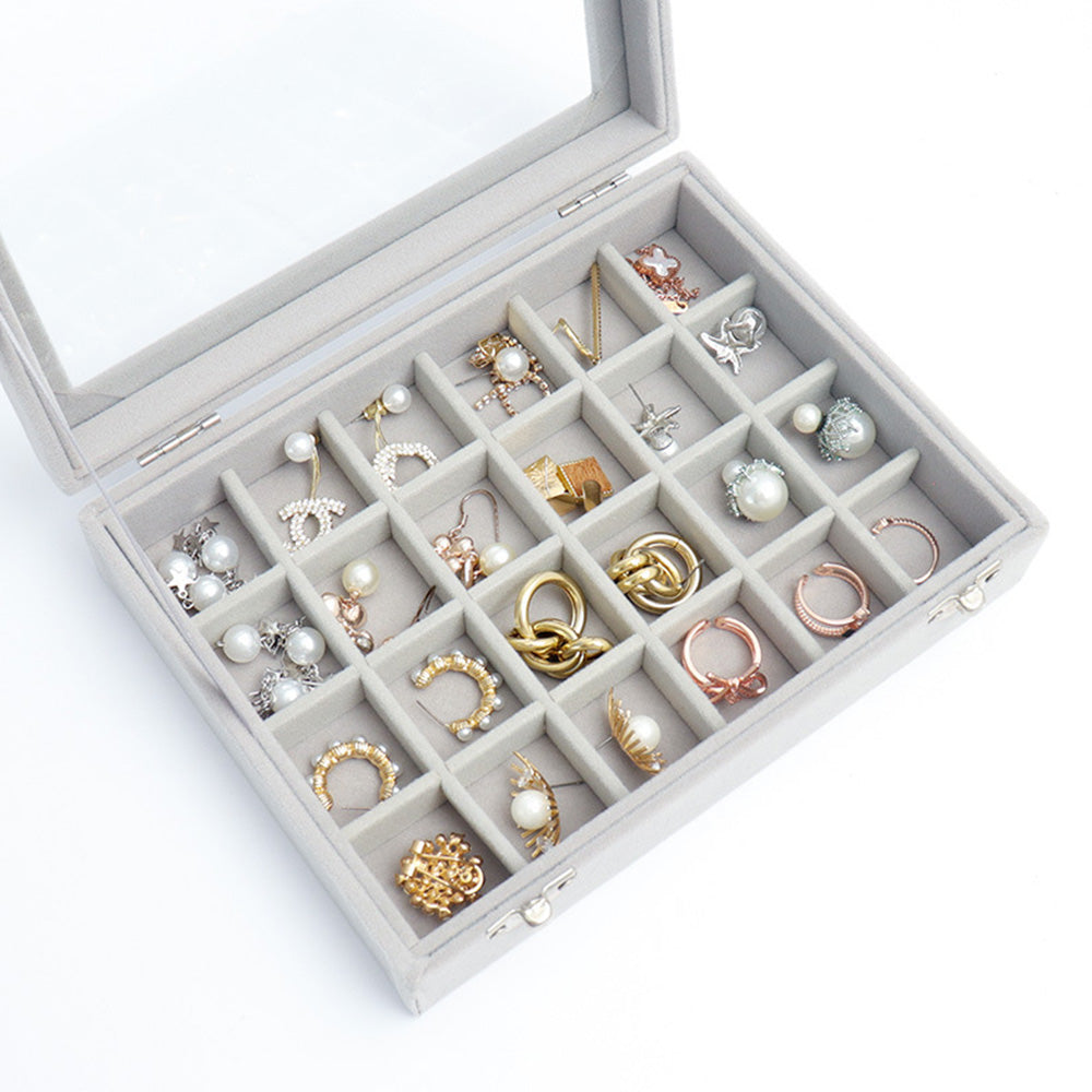 Organizer Case Box Holder Storage Jewelry Earring Ring Velvet Display Travel Portable-Grey