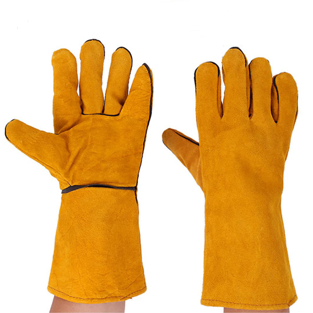 Double Layer Leather Welding Gloves Heat Resistant Fireproof Protective Safety Gloves Yellow