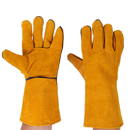 Double Layer Leather Welding Gloves Heat Resistant Fireproof Protective Safety Gloves Yellow