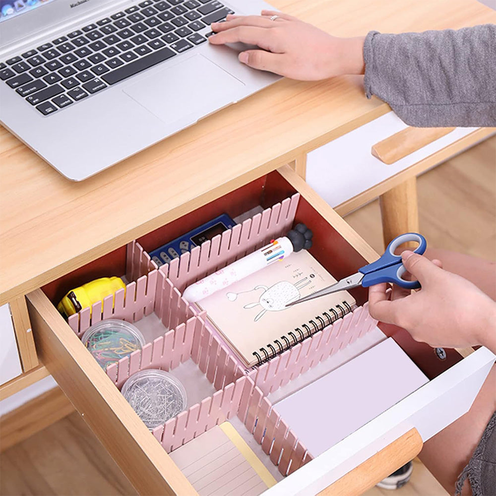 24Pcs Adjustable Drawer Divider DIY Storage Organiser for Cabinets-Pink