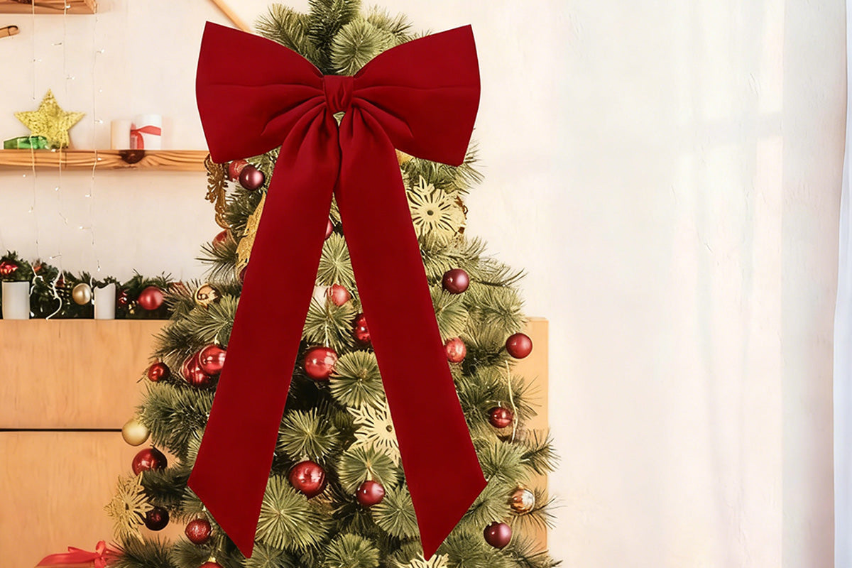 Large Christmas Bow Decoration Velvet Hanging Ornament for Tree Wall Door Decor