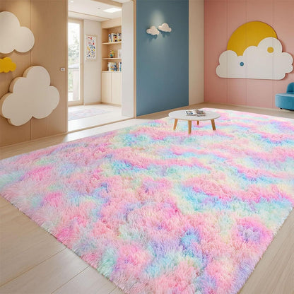 Tie Dye Plush Rug for Bedroom Living Room Dorm-Mixed Color