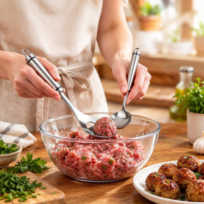 4 Piece Stainless Steel Meatball Maker Spoon and Auxiliary Spoon Set
