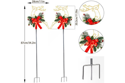 2Pcs 30LED Outdoor Christmas Reindeer Lights Garden Stake Lights Lawn Yard Metal Decorations Battery Powered Xmas Warm Light