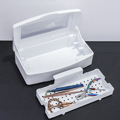 ABS Nail Tool Cleaning Soaking Cleaning Box with Lift Up Filter Tray - White