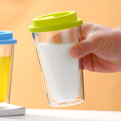 350ML Double Walled Glass Coffee Mug with Silicone Lid Travel Coffee Drinking Cup Green