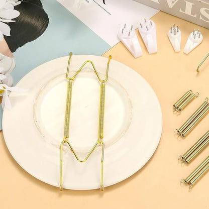 14Pcs Invisible Plate Hangers for Wall Display Stainless Steel Gold Plate Holder Set