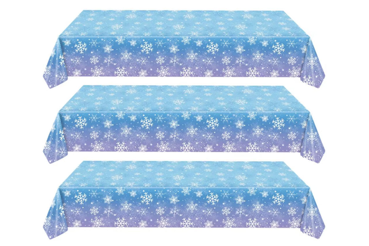 3Pcs Snowflake Tablecloth Blue and Purple Winter Wonderland Disposable Table Cover