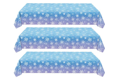 3Pcs Snowflake Tablecloth Blue and Purple Winter Wonderland Disposable Table Cover