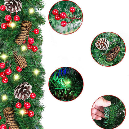 270cm Christmas Garland with Warm White LED Lights for Fireplace Porch & Outdoor Home Decor