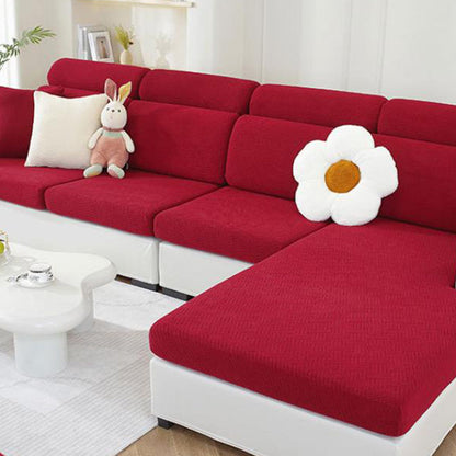 2Pcs Stretch Sofa Cushion Cover Lounge Sofa Seat Slipcover Protector Couch Cover Wine Red