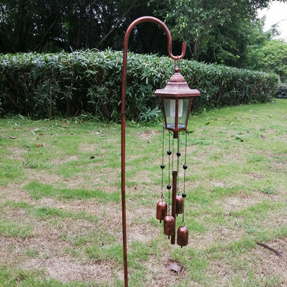 Solar Power Copper-Colored Lantern on Shepherd's Hook with Bells Wind Chime