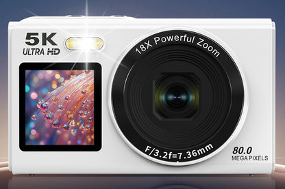 Dual Screen Digital Camera Point and Shoot Selfie Camera with Fill Light-White