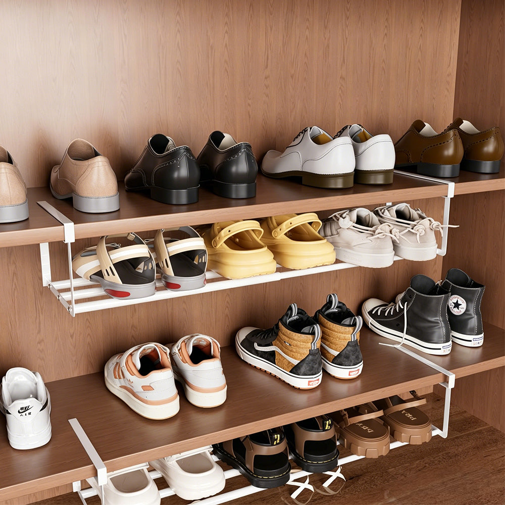 2 Pack Adjustable Shoe Shelf Space Saving Under Cabinet Shoe Rack for Closet