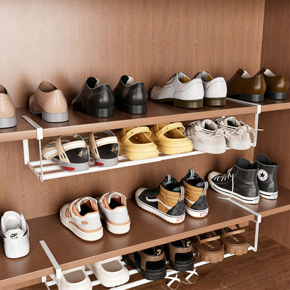 2 Pack Adjustable Shoe Shelf Space Saving Under Cabinet Shoe Rack for Closet