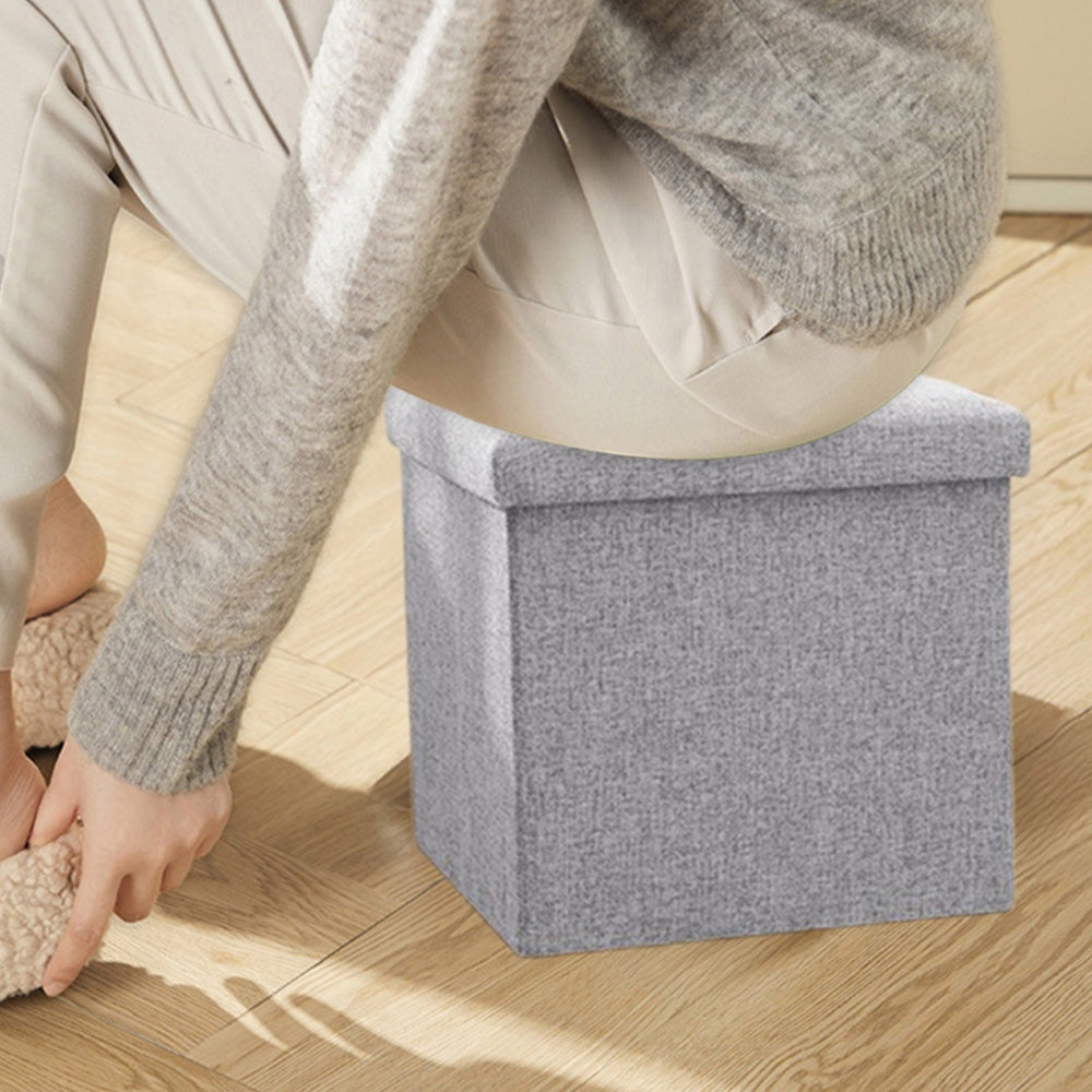 Foldable Storage Ottoman Shoe Bench with Thick Foam Lid - Grey