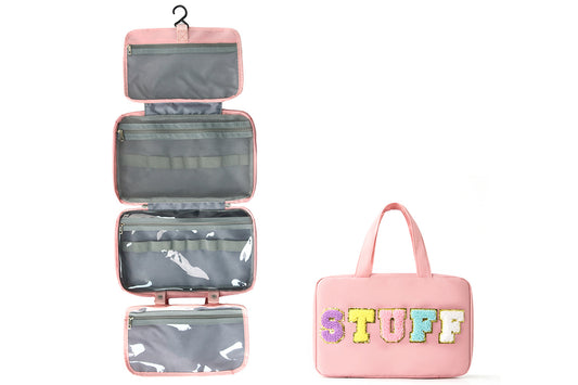 Travel Toiletry Bag Water-resistant with Hanging Hook for Makeup Cosmetic Shampoo -Pink
