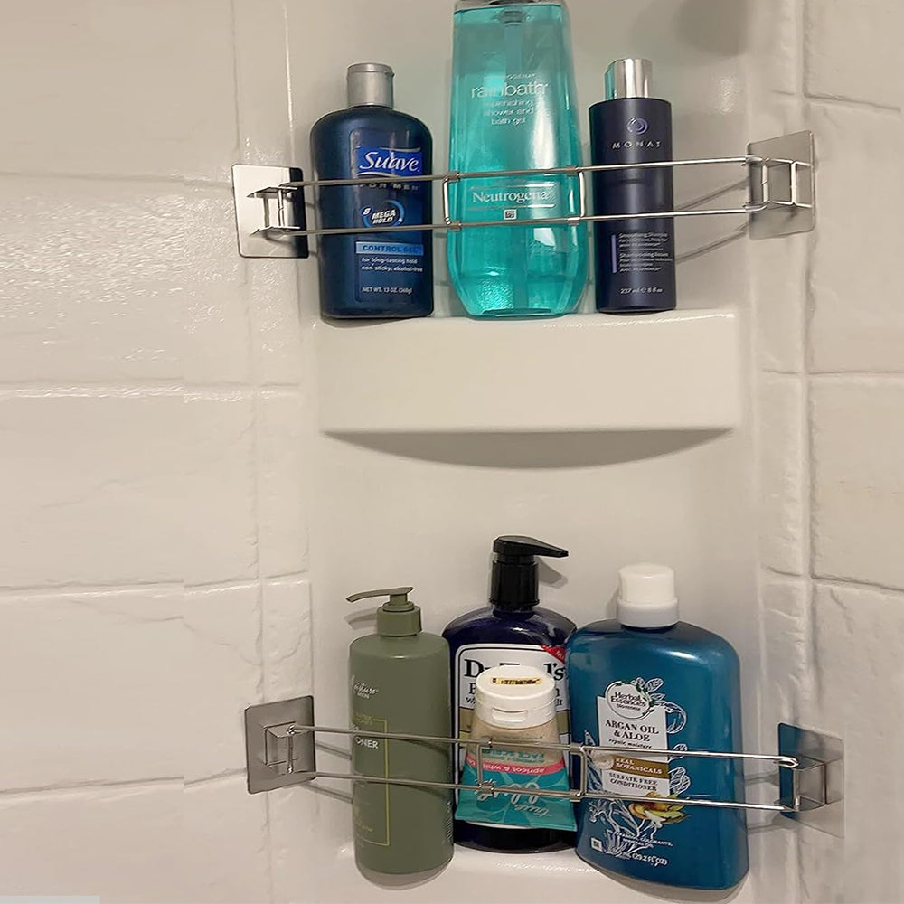 2Pcs Adjustable RV Shower Corner Storage Rack Stainless Steel Rod for Corner Shelves in Camper