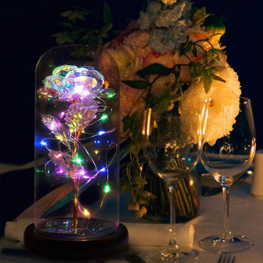 Eternal Rose Night Light in Glass Dome with LED for Bedroom Home Decor Gold