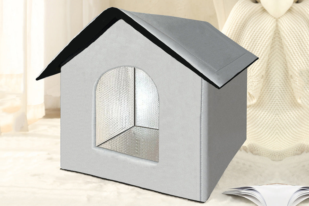 All Season Outdoor Cat House Self-Warming Shelter for Cats & Small Pets -Grey