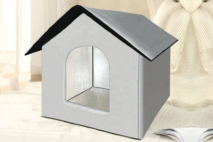 All Season Outdoor Cat House Self-Warming Shelter for Cats & Small Pets -Grey